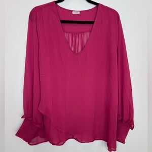 Studio 1886 Pink chiffon asymmetric smock cuffs Women's Top size XL